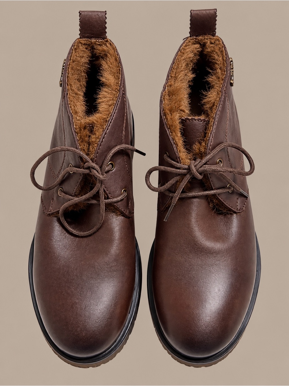 BearPaw Brown Faux-Fur Lined Lace-Up Ankle Boots